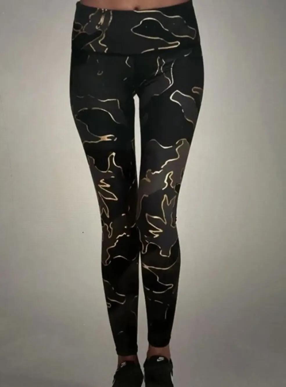 Noli Studio Guerra Gold Foil Marble Black Leggings Yoga L